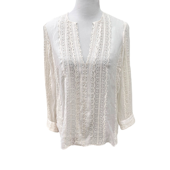 Elizabeth and James Revolve Riley Blouse 100% Silk Lace Sheer Size Large - Picture 2 of 9